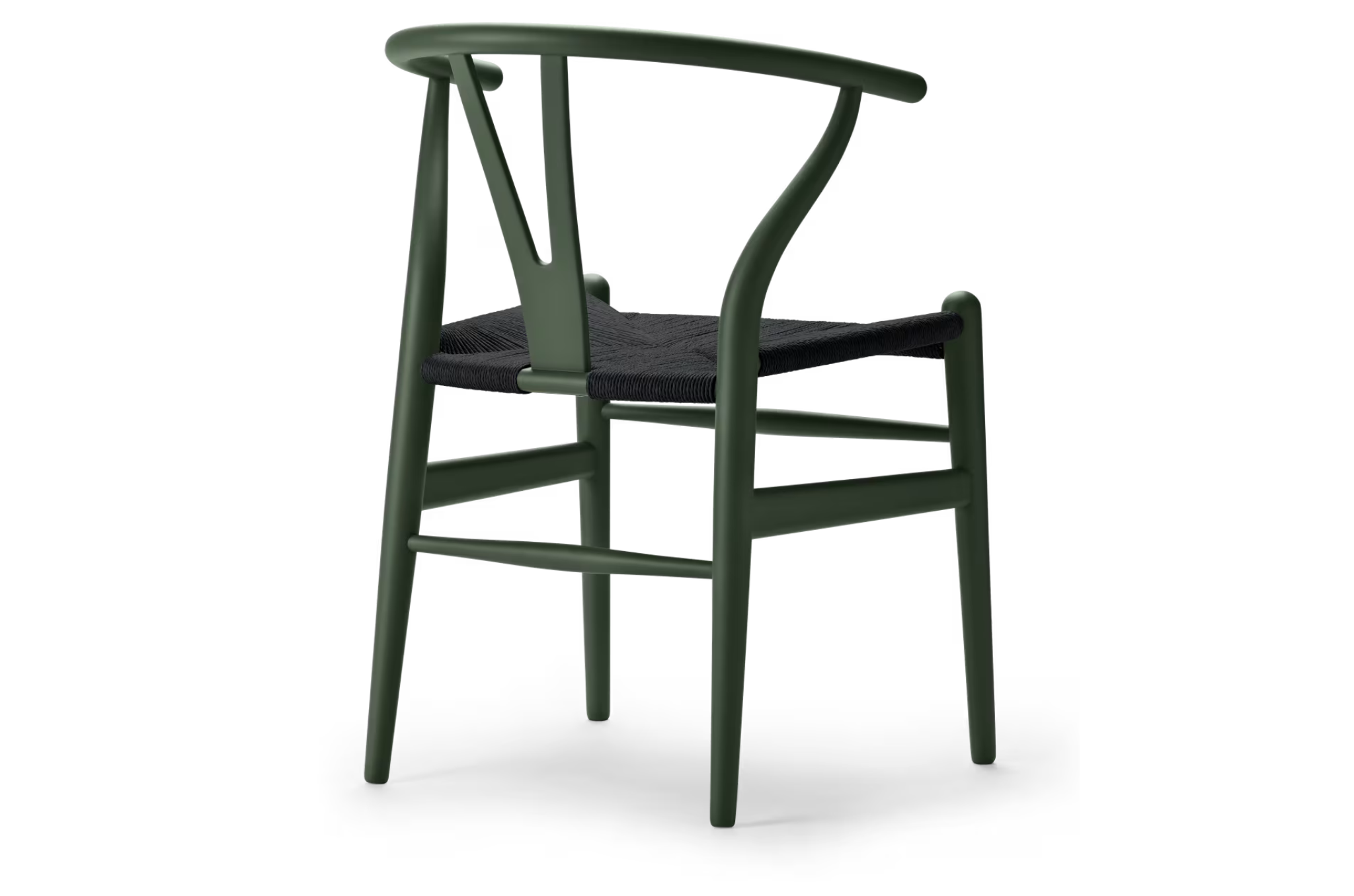 Handgevlochten zwart papercord zitting van CH24 Wishbone stoel