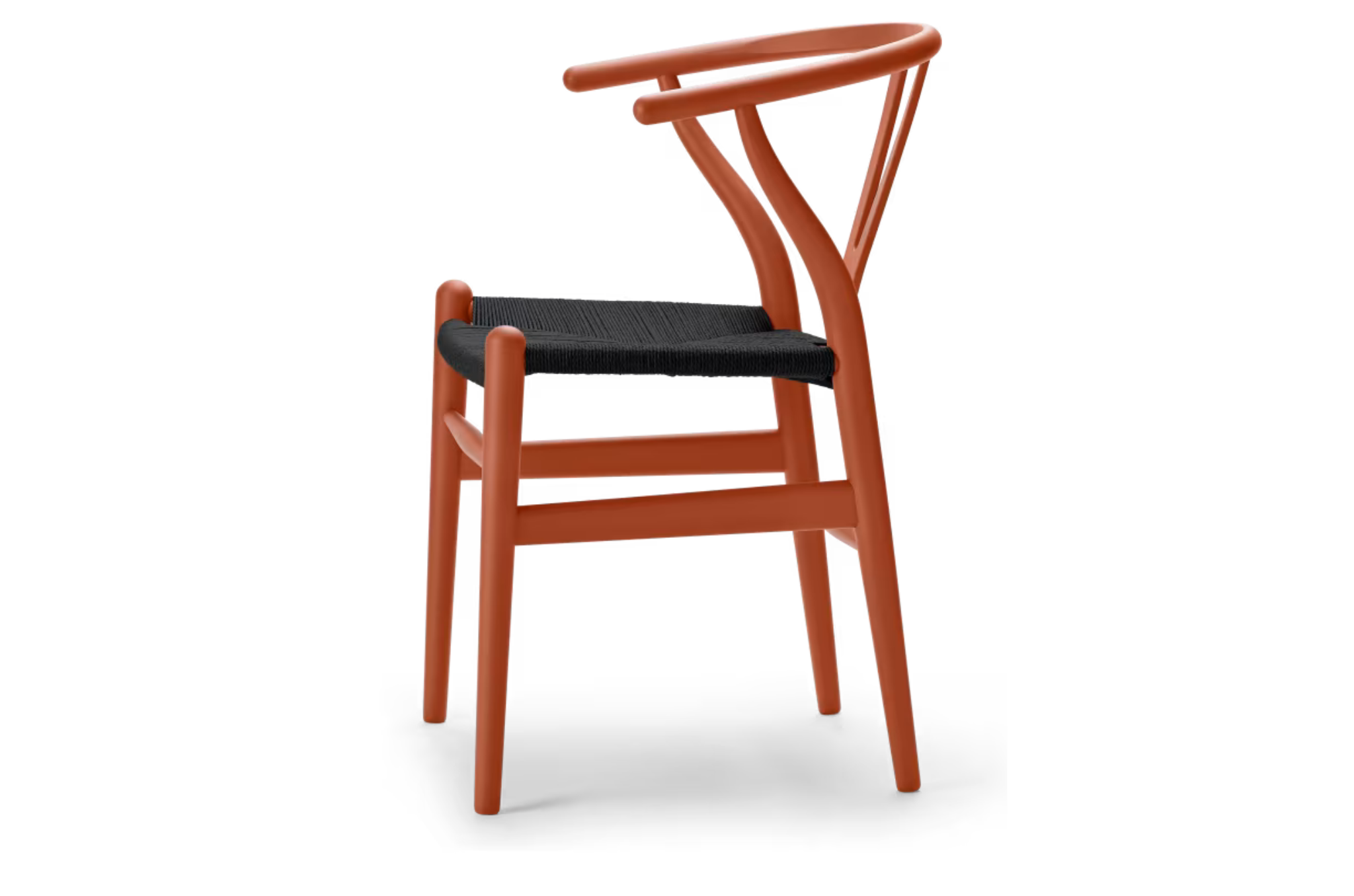 Handgevlochten zwart papercord zitting van CH24 Wishbone stoel