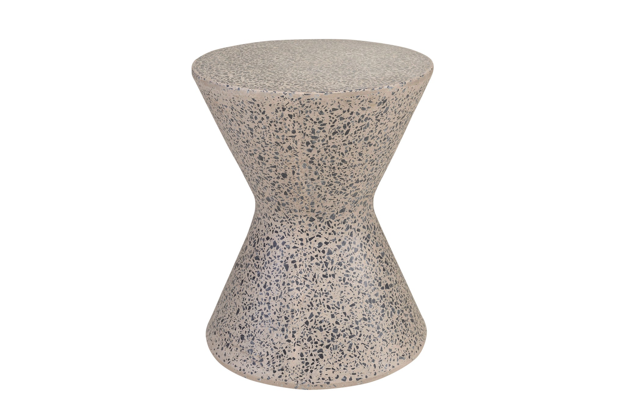 Bijzettafel Diabolo in grijs terrazzo – modern design van glasvezelversterkt beton.