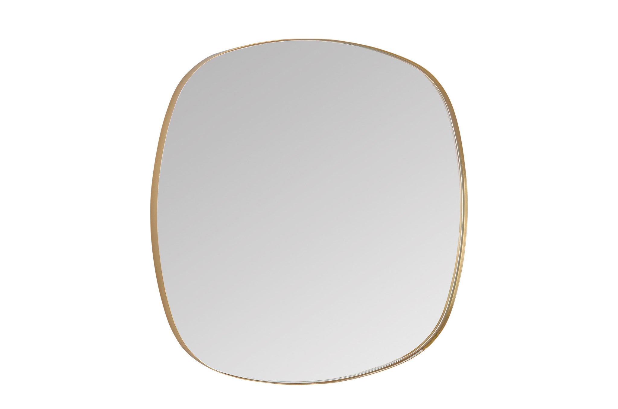 Minimalistische spiegel met geborsteld messing frame.