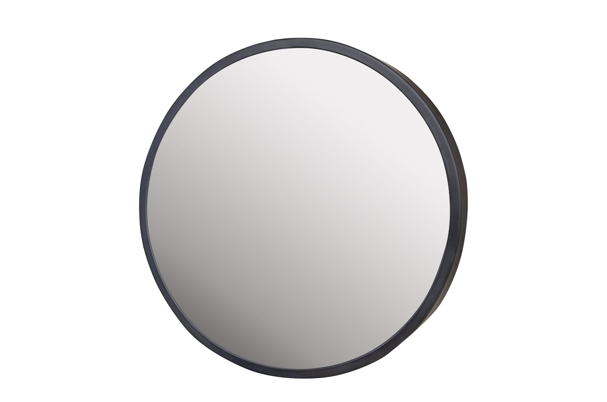 Minimalistische wandspiegel in zwart staal, strak en tijdloos.