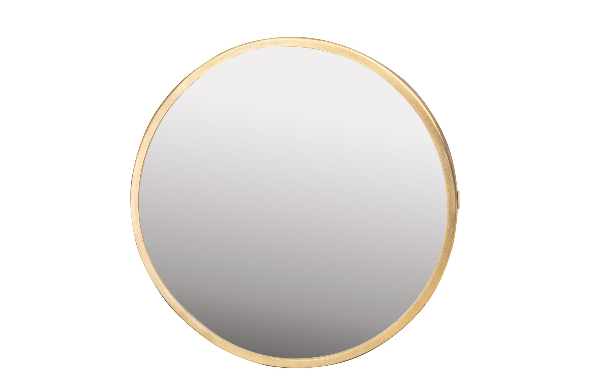 Wandspiegel in geborsteld goud met minimalistisch design.