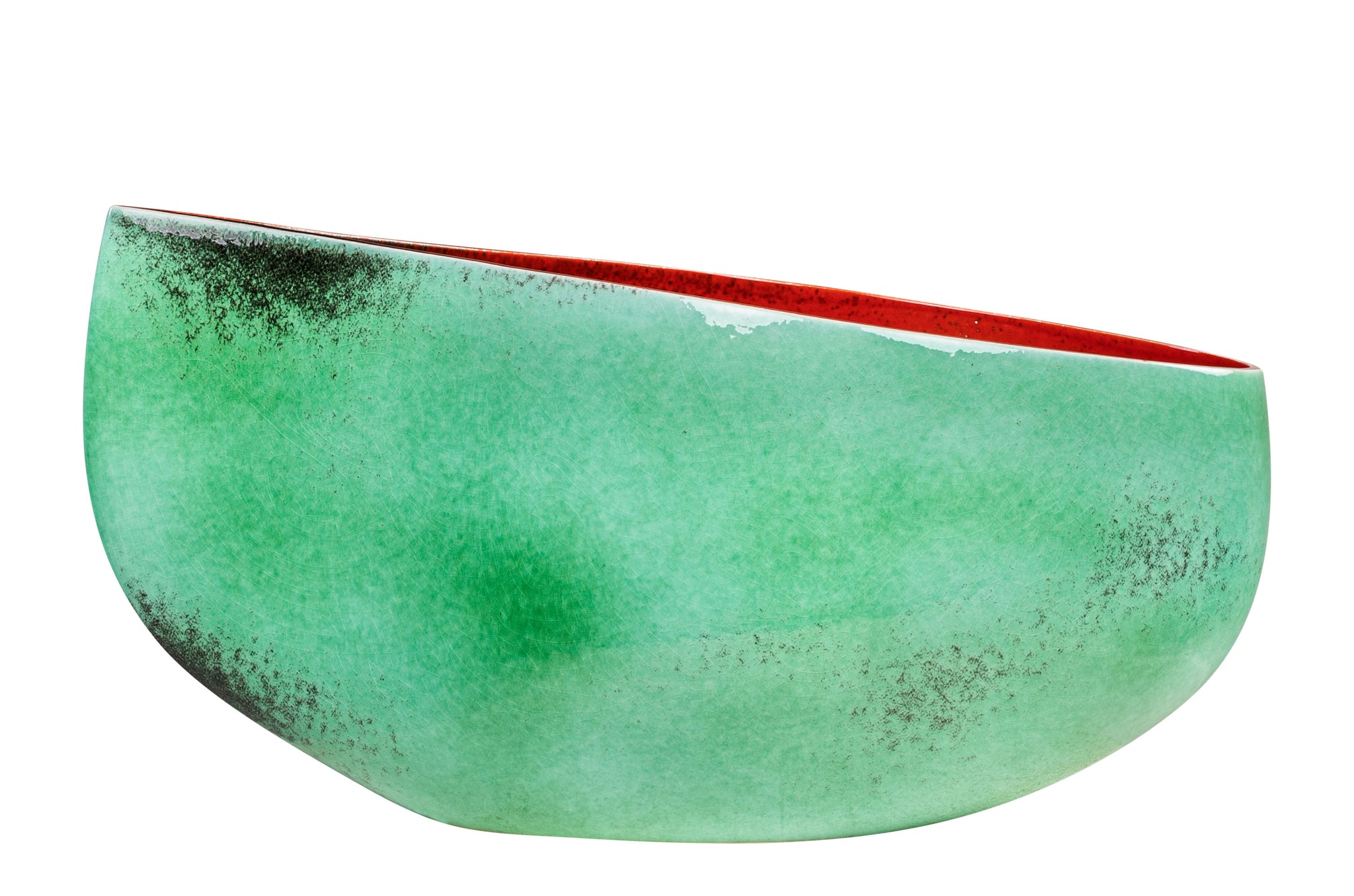 Groene aardewerk schaal met rode binnenzijde, Schaal Drop – Green Red.