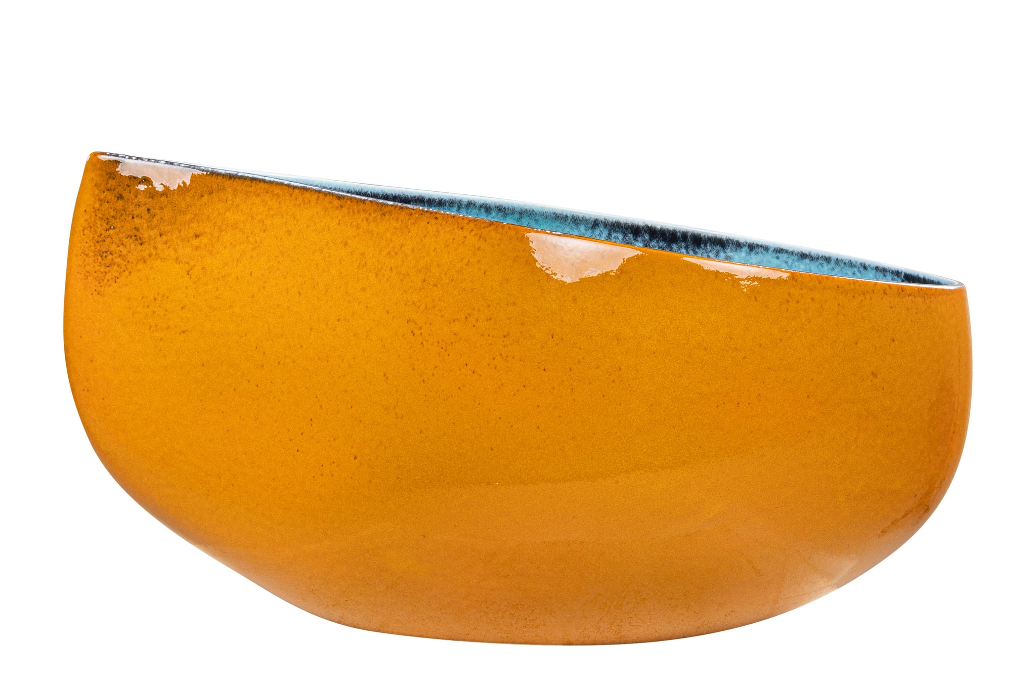 Amberkleurige schaal met tealblauwe binnenzijde, Schaal Drop – Amber Teal.