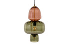 Hanglamp Elise van Versmissen met glas in groen en rood en messing accenten