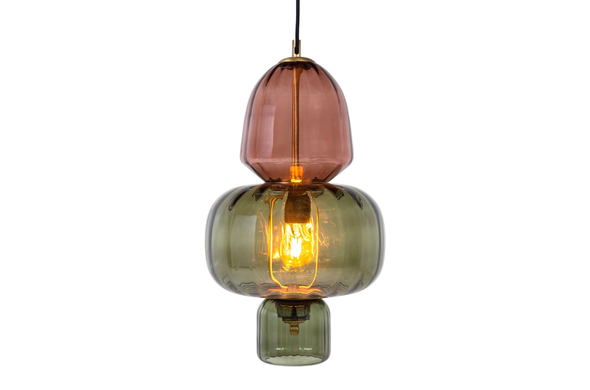 Detail van de glasstructuur van de Hanglamp Elise met messing afwerking