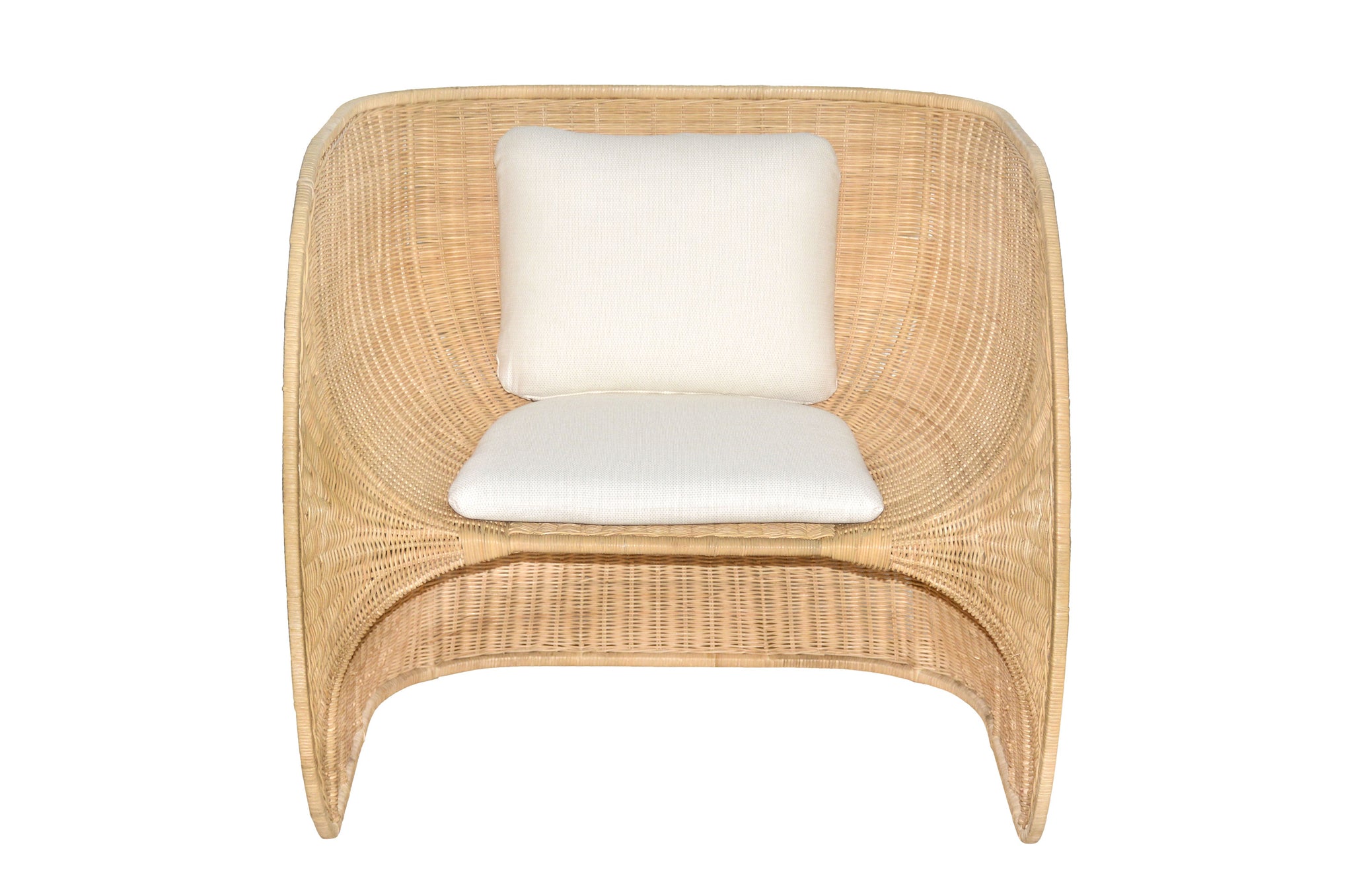 Handgevlochten loungefauteuil van rattan in sculpturaal design