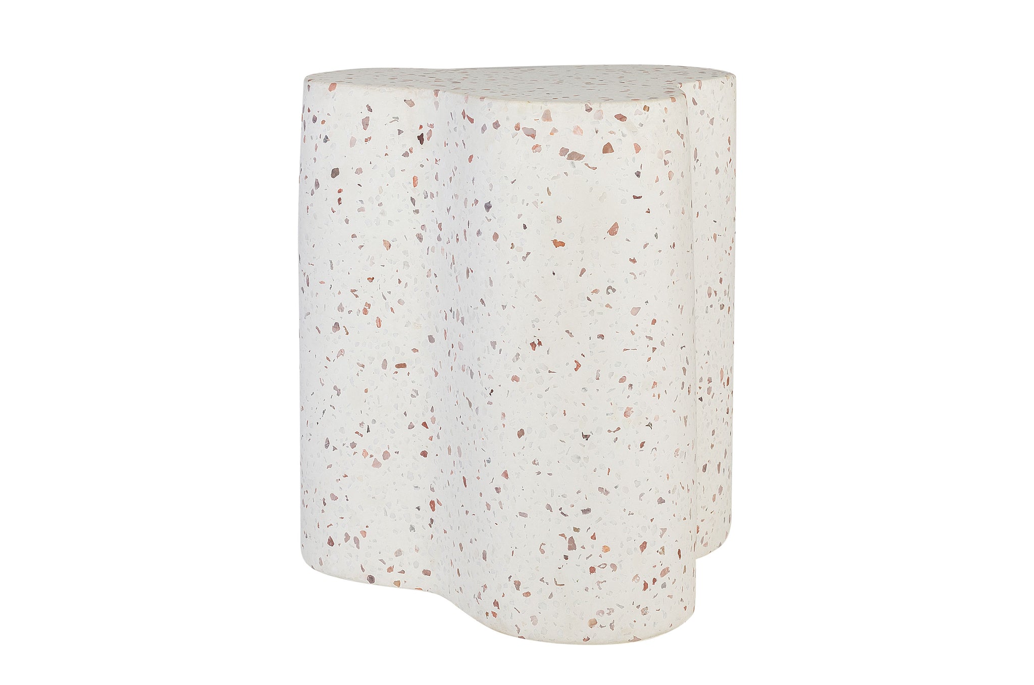 Moderne bijzettafel in terrazzo wit – natuurlijke elegantie voor elk interieur.