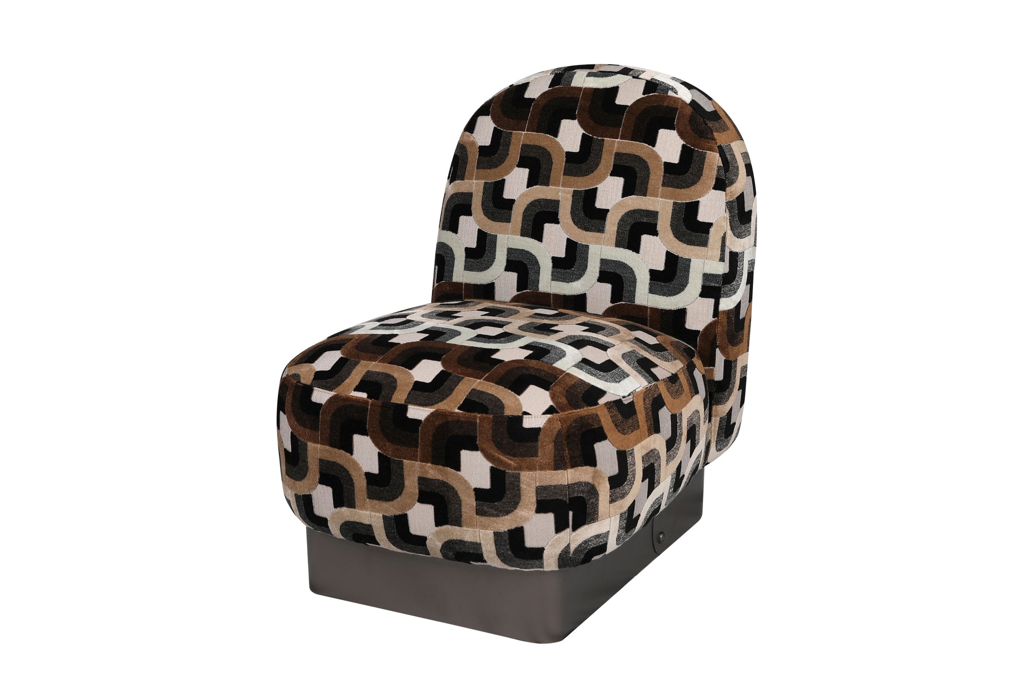 Fauteuil Gabriel met grafische Chain-stof en stalen basis