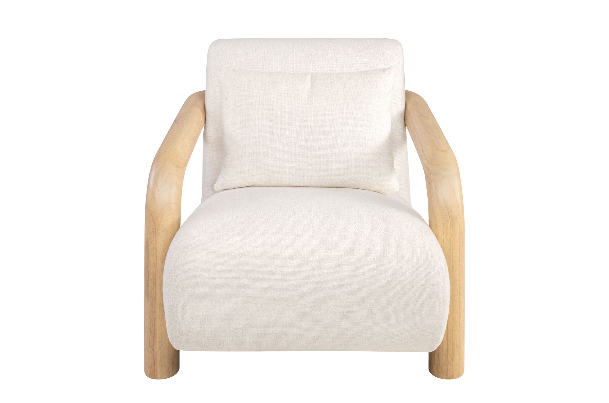 Fauteuil Goma in off-white stof met licht mindihouten frame