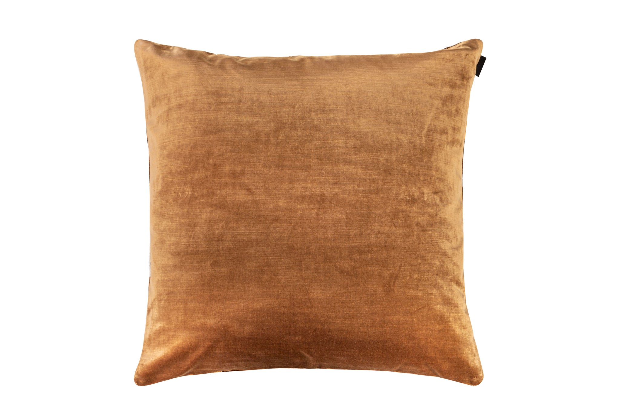 Kussen met Honey Circles-patroon en effen honingkleurige achterkant.