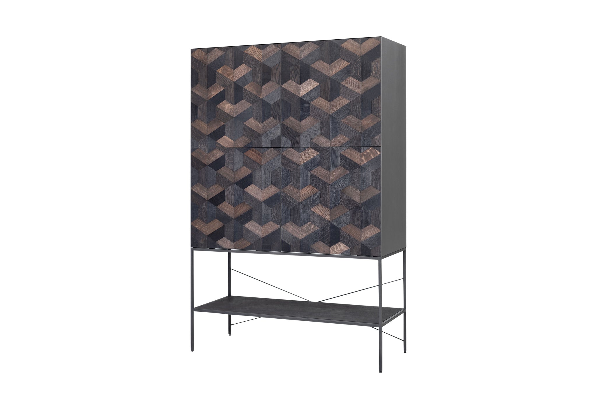 Luxe bar- en opbergkast in staal en eikenfineer