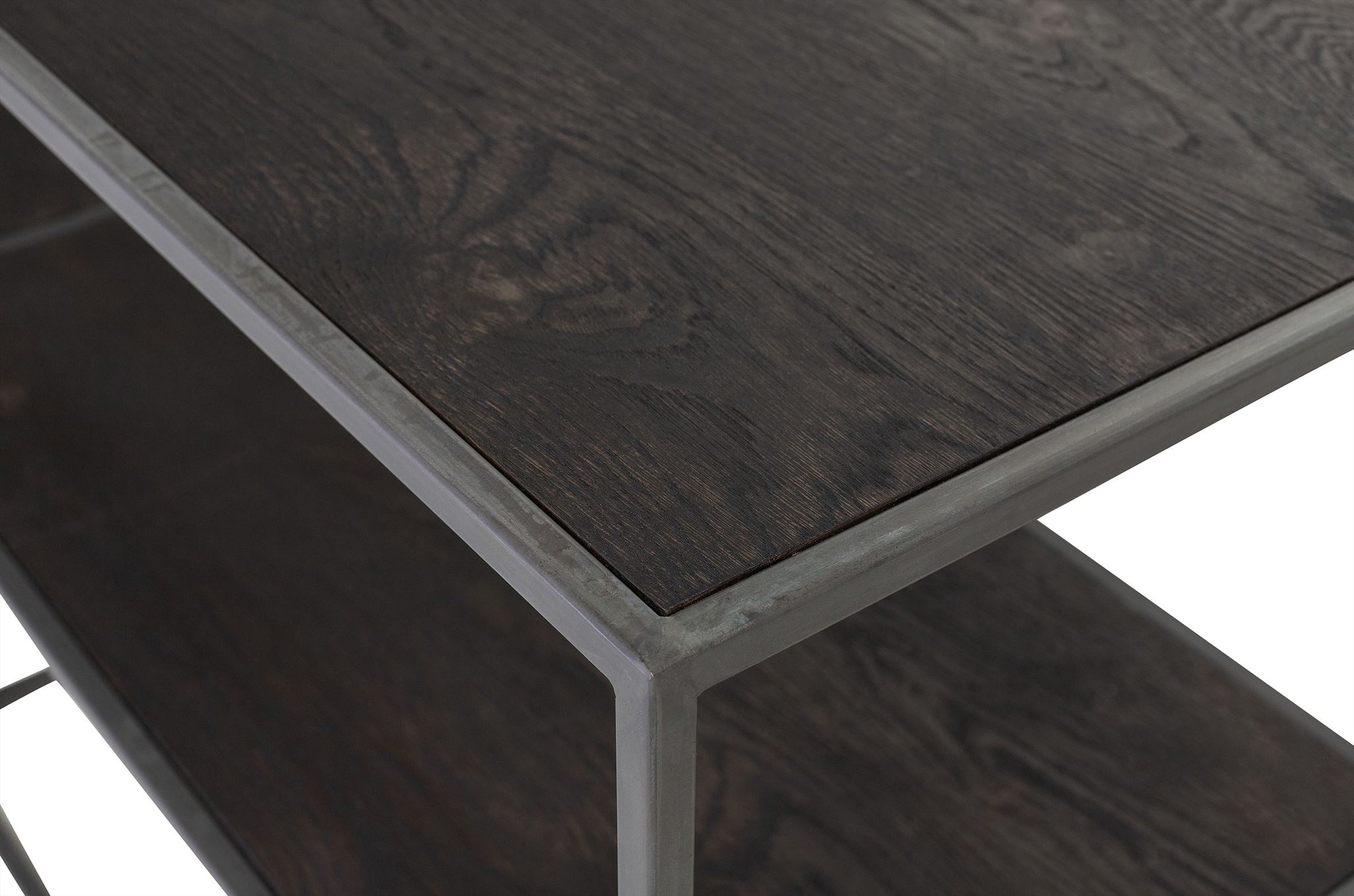 Design wandrek Illusion met metalen frame en houten planken – stijlvolle wandkast in natural dark kleur.