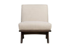 Fauteuil Isoko in Sesam-stof met Mindi houten frame in Roasted Coffee afwerking