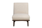 Moderne loungestoel Isoko met lichte bekleding en donker houten frame