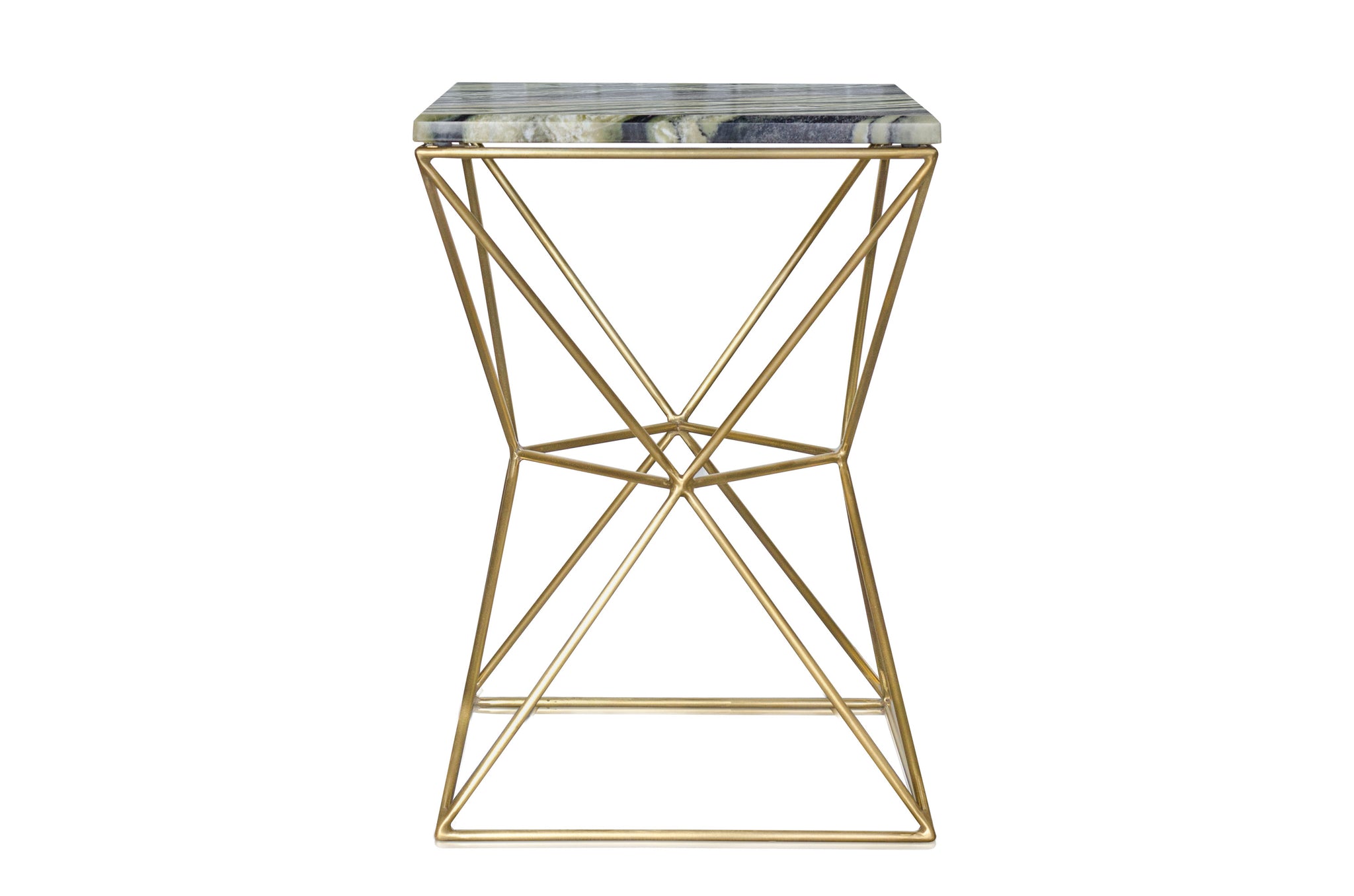 Gouden bijzettafel met geometrisch frame en marmer, model Jules.