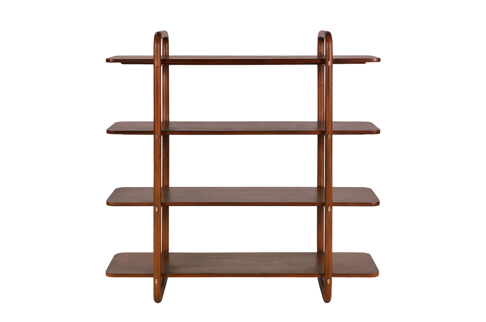 Design wandrek van Versmissen, model Khami 140 – warm mahoniehout met afgeronde hoeken en open structuur.