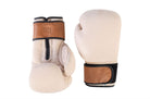 Leren bokshandschoenen 12 oz in crème en cognac.