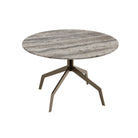 Salontafel Razor van grijs travertijn met strak design en natuursteen tekening.