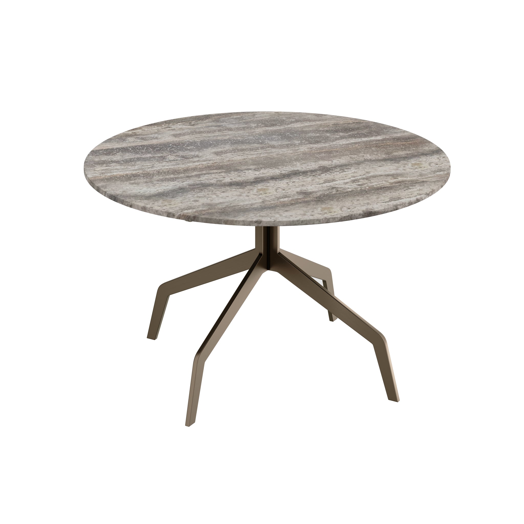 Salontafel Razor van grijs travertijn met strak design en natuursteen tekening.