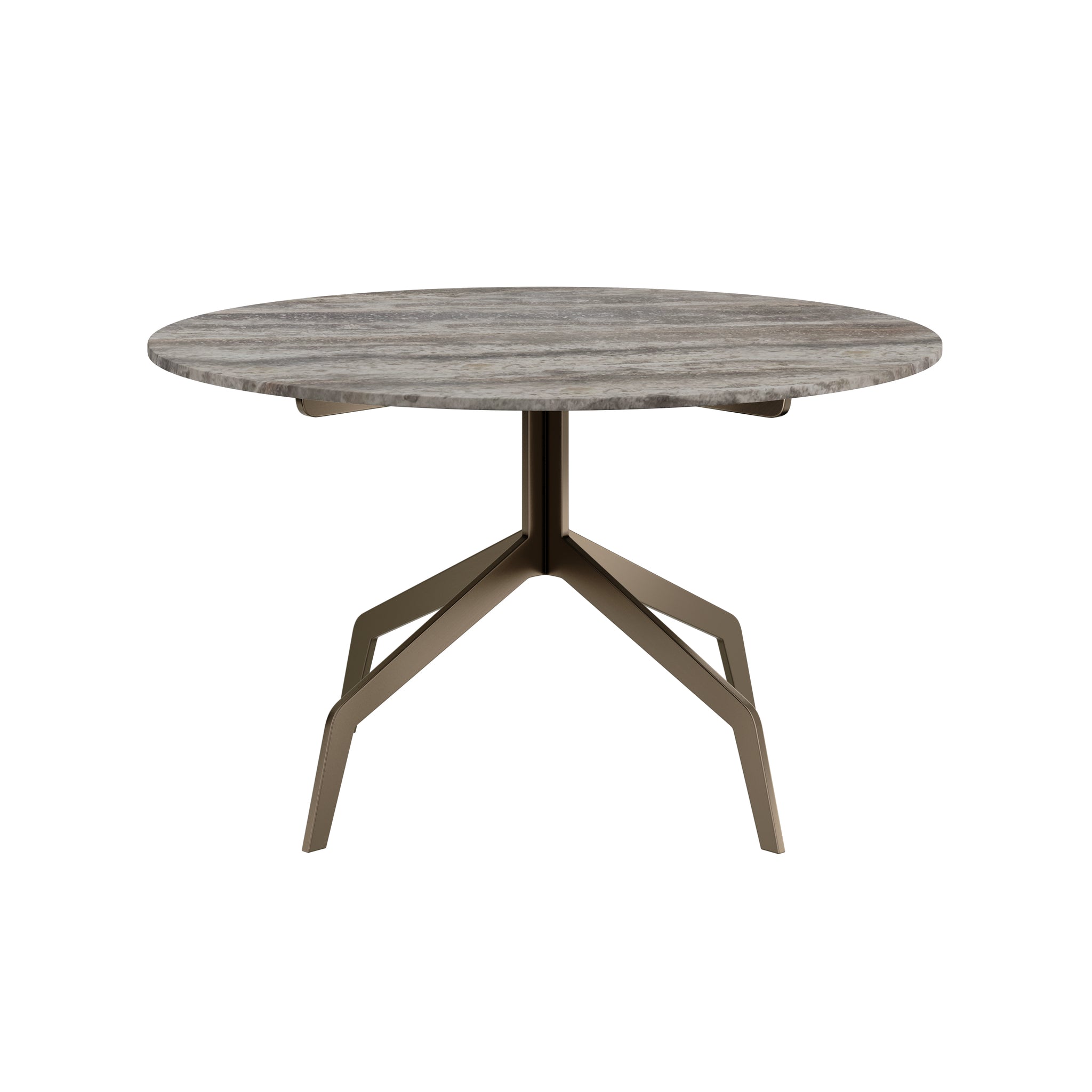 Grijs travertijn salontafel met strak blad en moderne uitstraling.