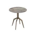 Eettafel Razor Small met grijs travertijn blad en metalen onderstel in bronstint