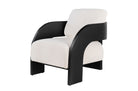 Moderne fauteuil in off white met gebogen houten armleuningen