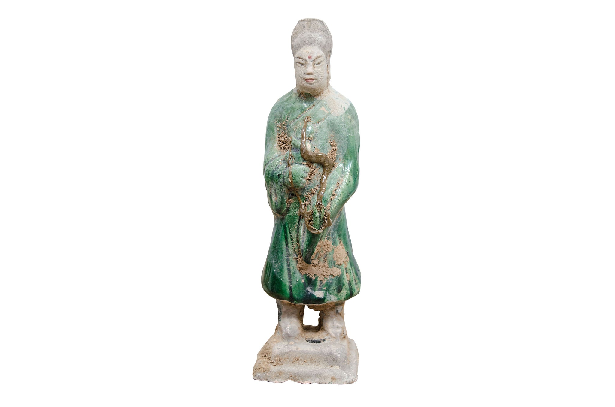 Decoratief terracotta figuur in groene tinten met antieke look.