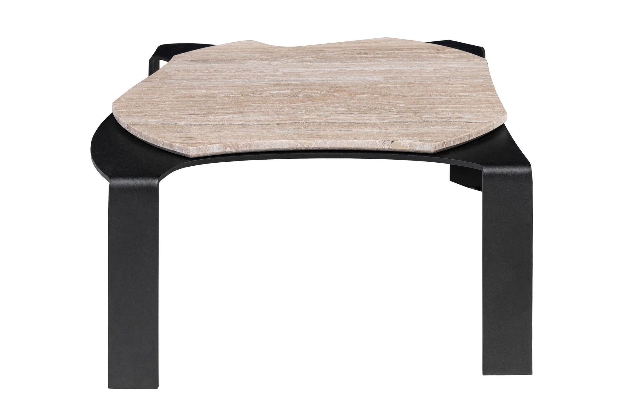 Salontafel Moon met travertijn blad en zwart metalen frame