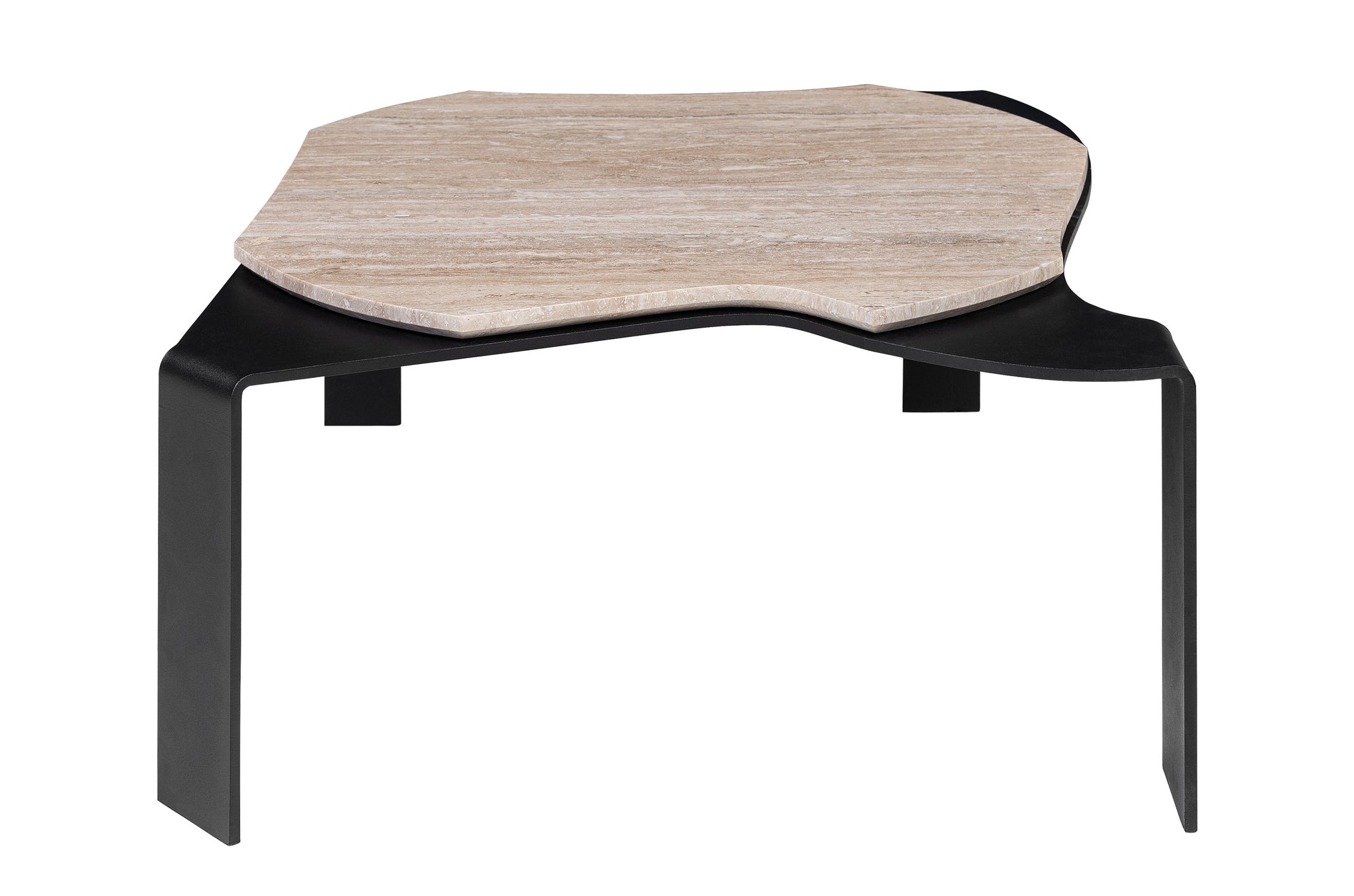 Travertijn koffietafel met zwart gepoedercoate poten