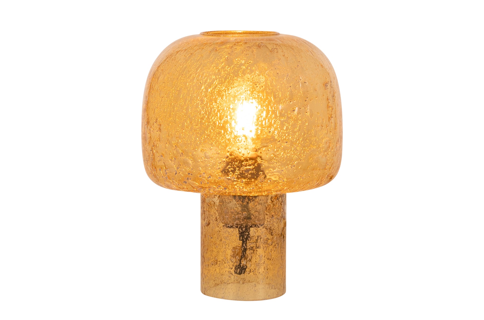 Detail van tafellamp Mushroom met amberkleurig glas en zichtbare textuur