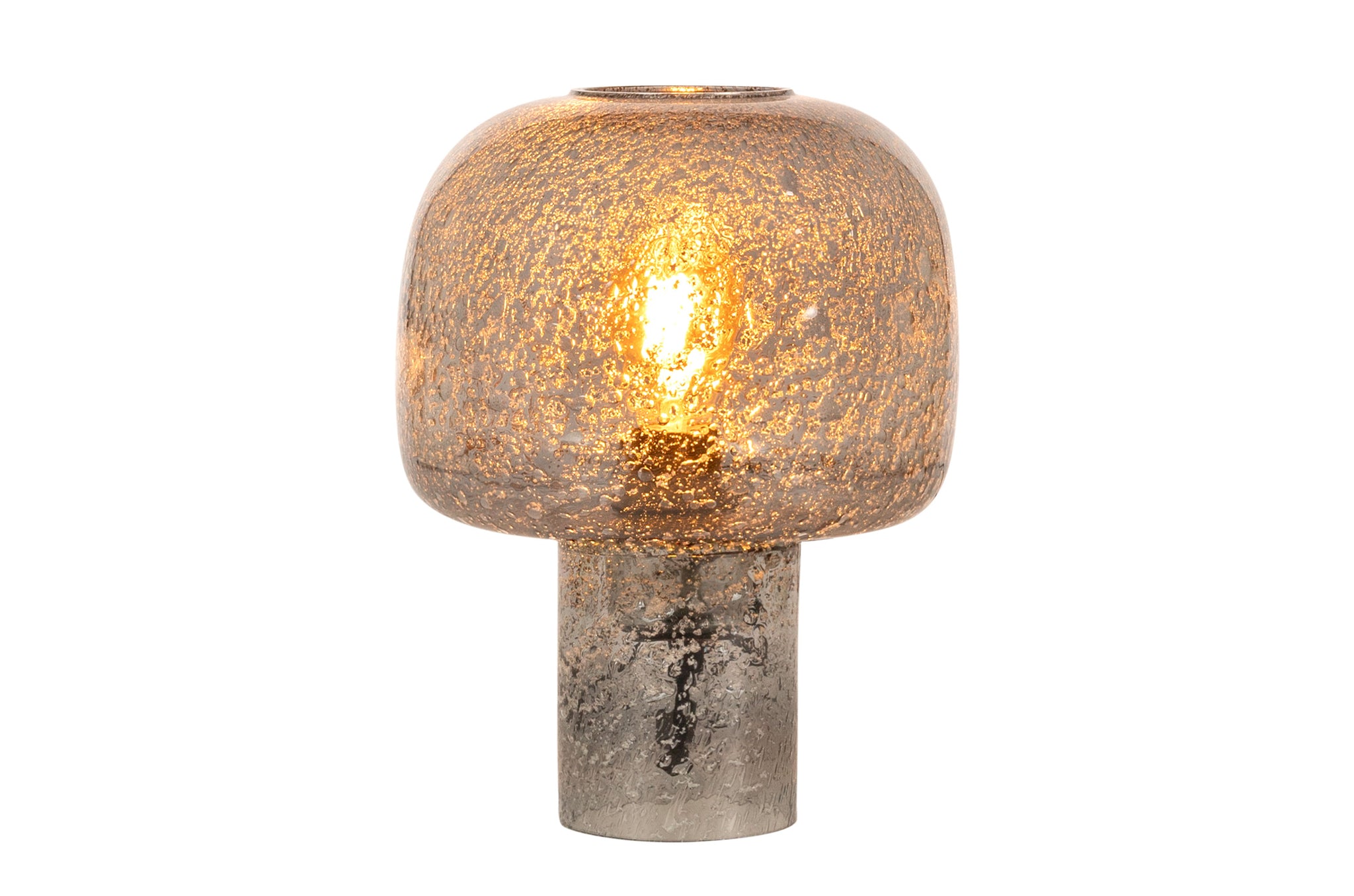 Detail van tafellamp Mushroom met smoked grey glas en zichtbare textuur
