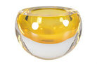 Handgemaakte amber glazen bowl van loodvrij Eco Crystal, met zachte ronde vorm en transparante accenten.