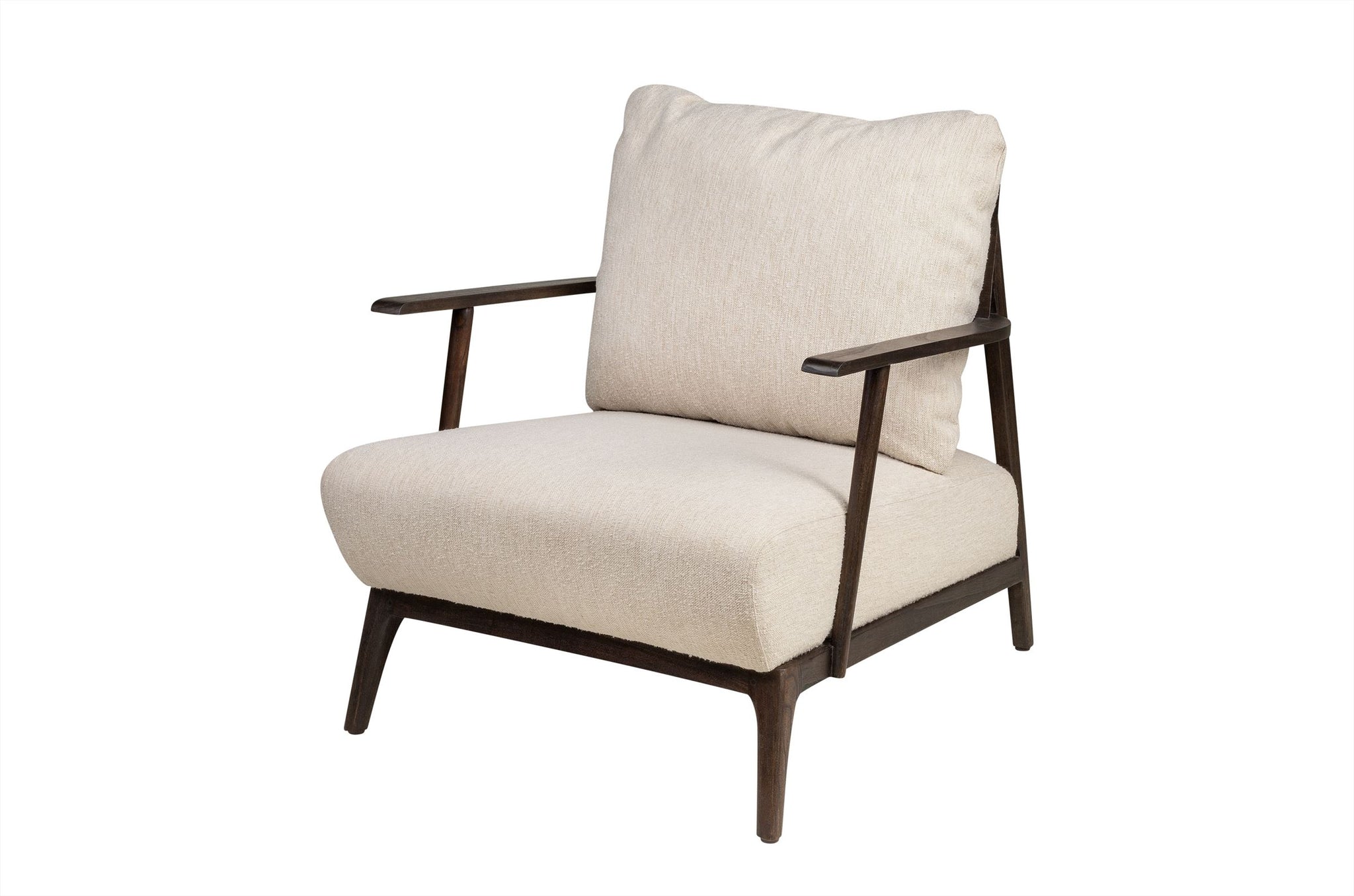 Moderne fauteuil in Sesam-stof met luchtig mindi-frame