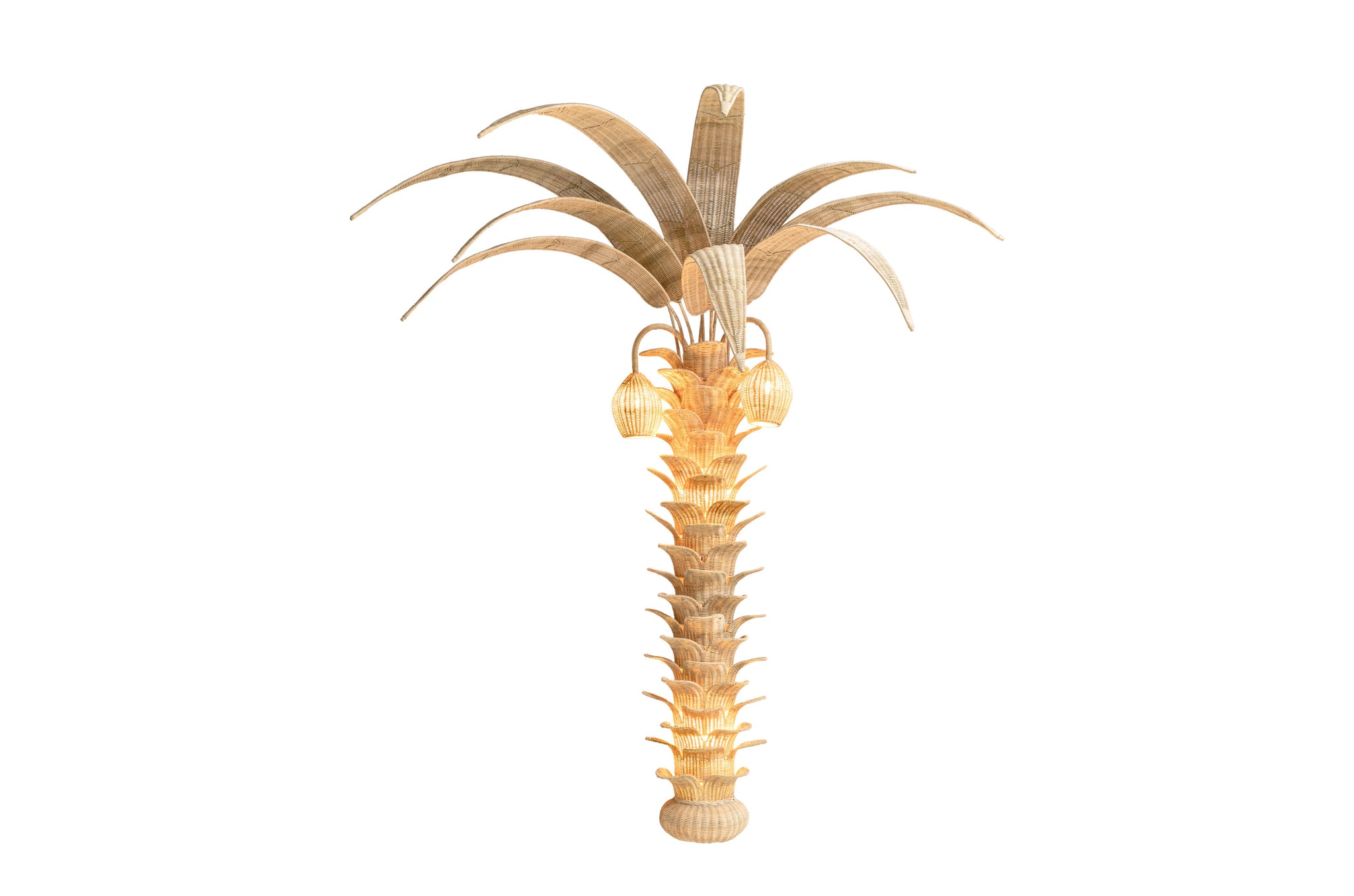 Grote rotan wandlamp Palm Tree met palmvormig silhouet