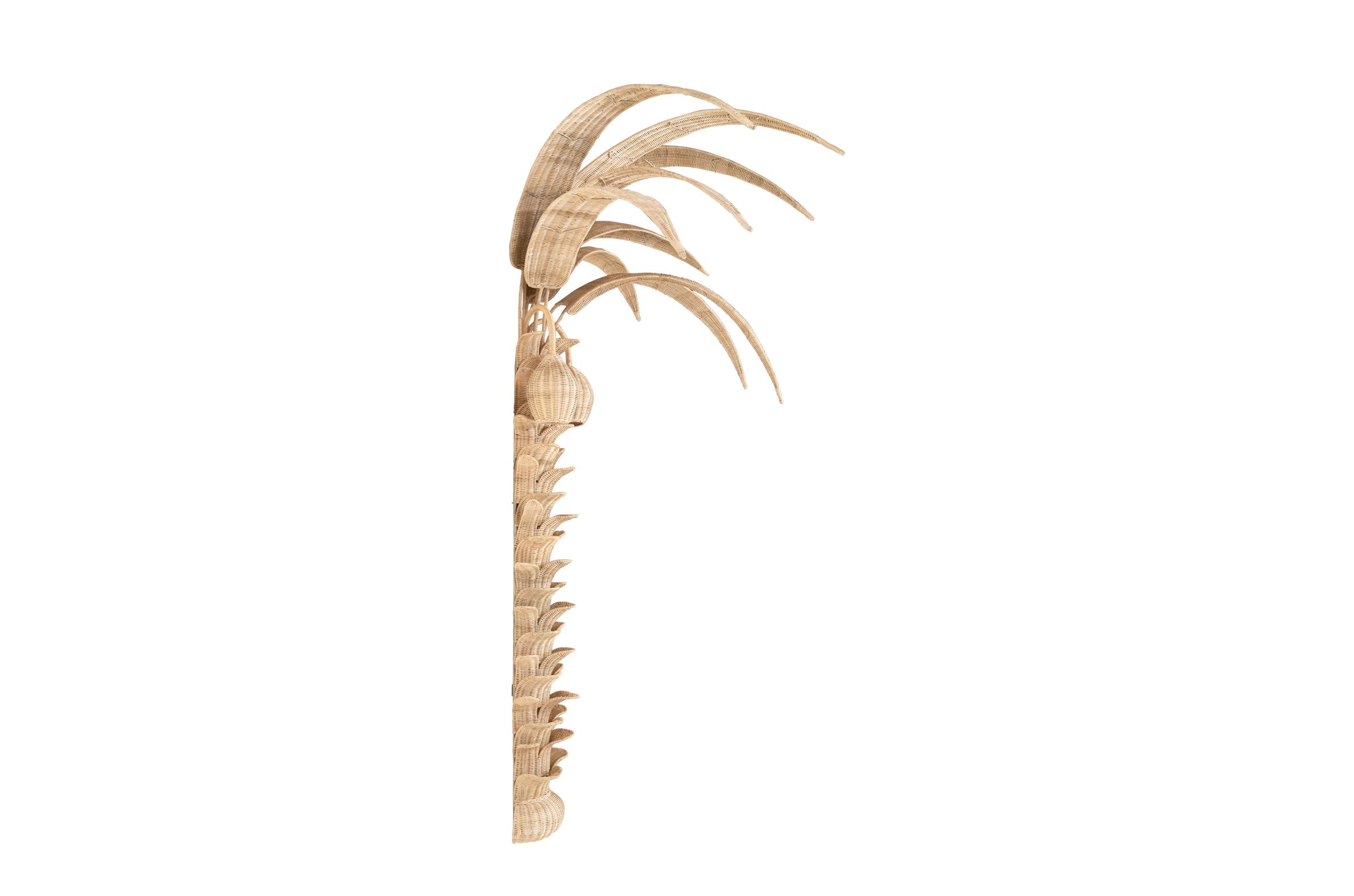 Sculpturale wandlamp Palm Tree in naturel rotan voor hoge wand