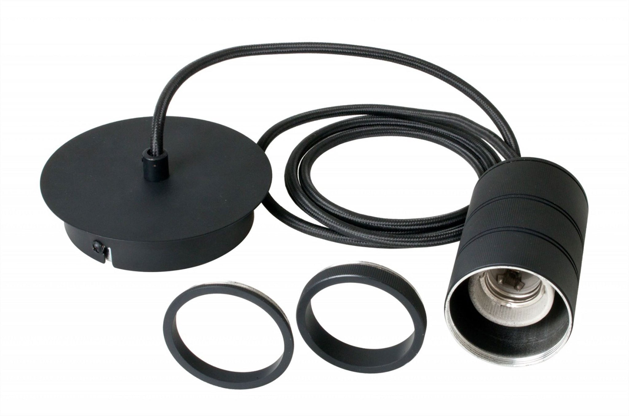 Zwarte aluminium pendel met E27 fitting en 180 cm kabel van Versmissen