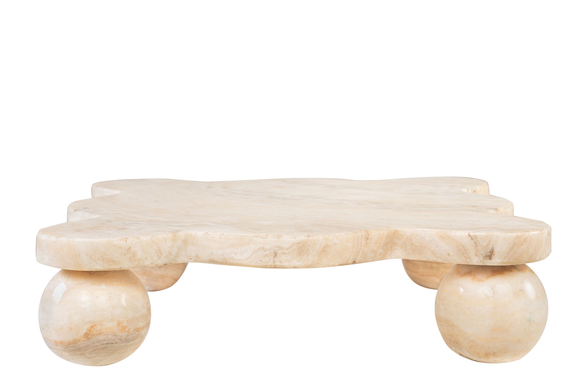 Onyx plateau met organisch blad en ronde poten in crèmetinten.