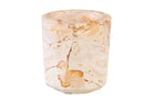 Natuurstenen vaas/wijnkoeler in zachte crème- en zandkleuren met unieke, handafgewerkte marmering.