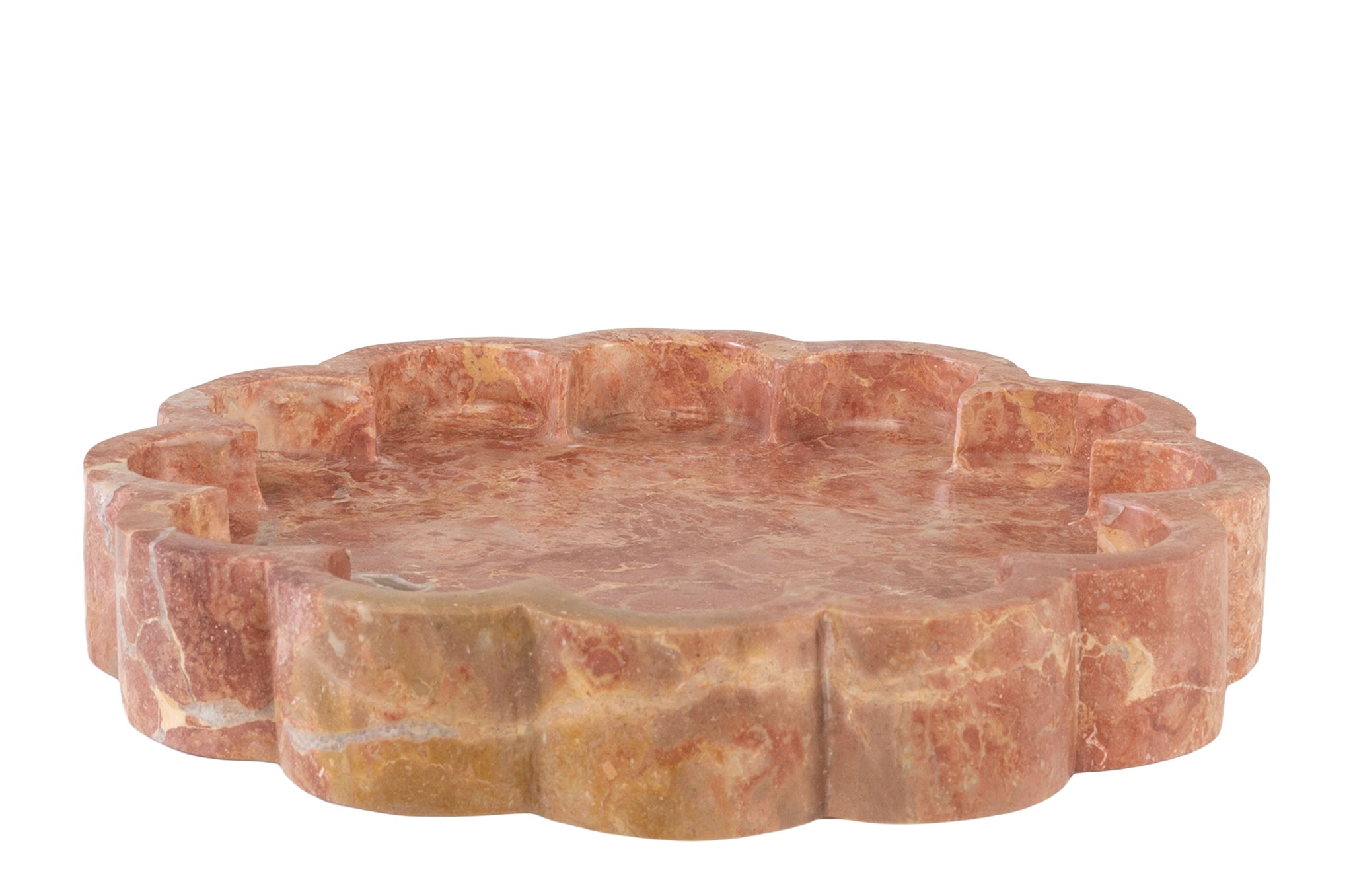 Decoratief marmeren plateau in bloemvorm met satijnen polish.