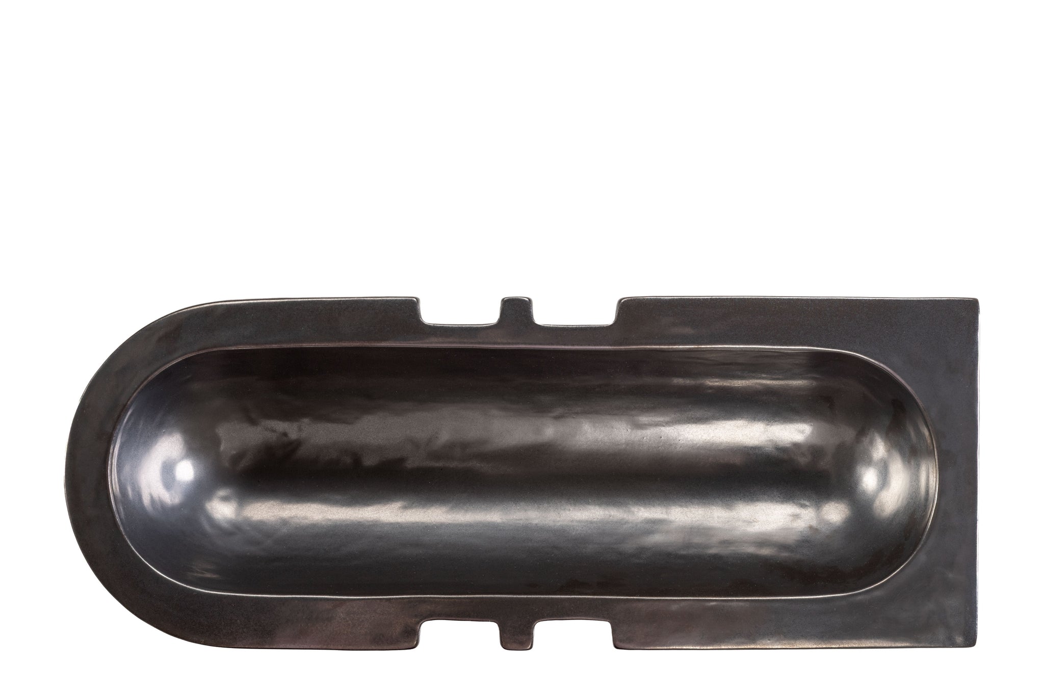 Sculpturale schaal Artie Shaw in donker geglazuurd aardewerk