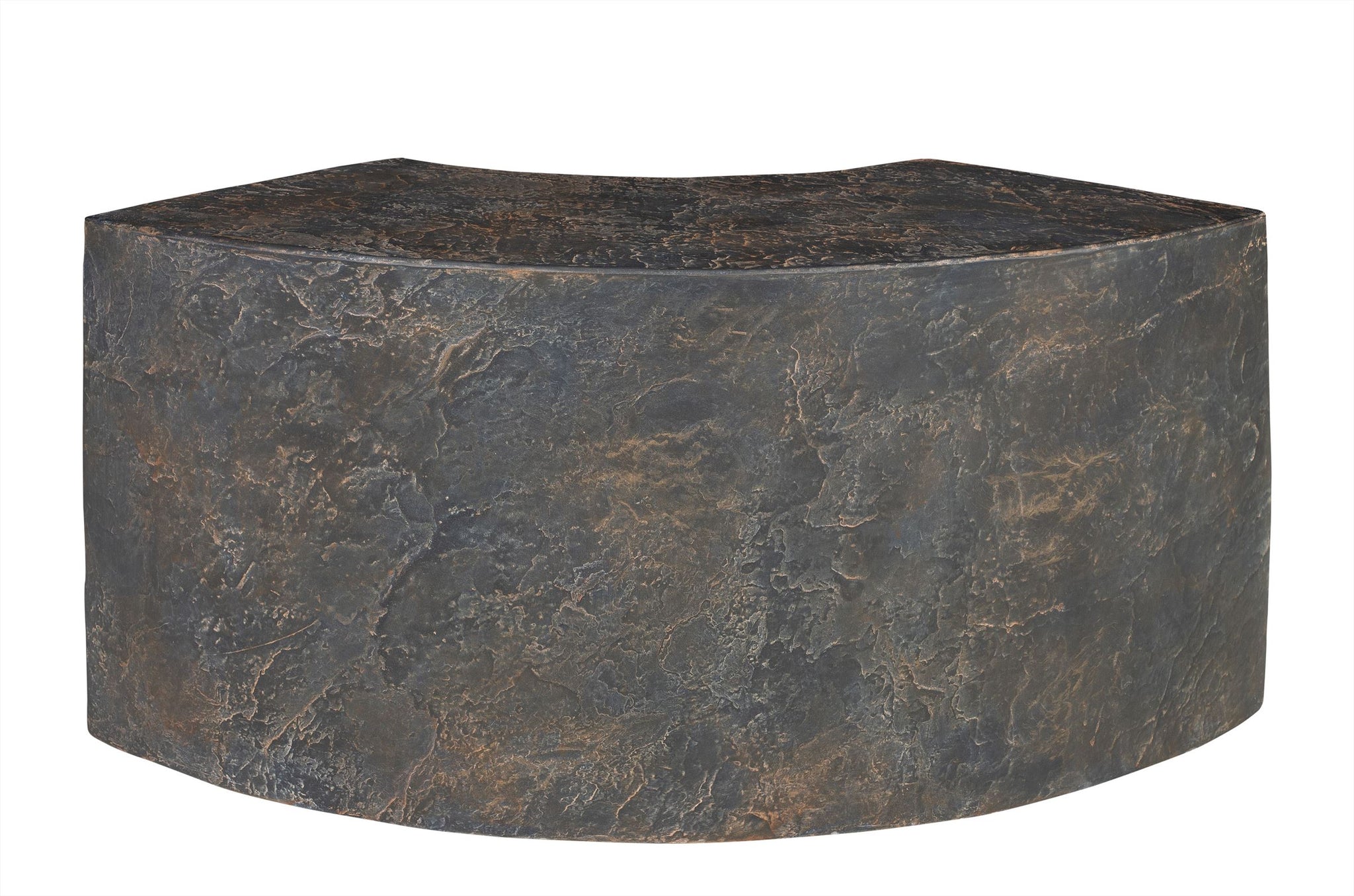 Design bijzettafel met ronde vorm in bruin leisteen afwerking.