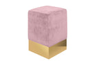 Detail van poef Stella in roze fluweel met goudkleurige basis