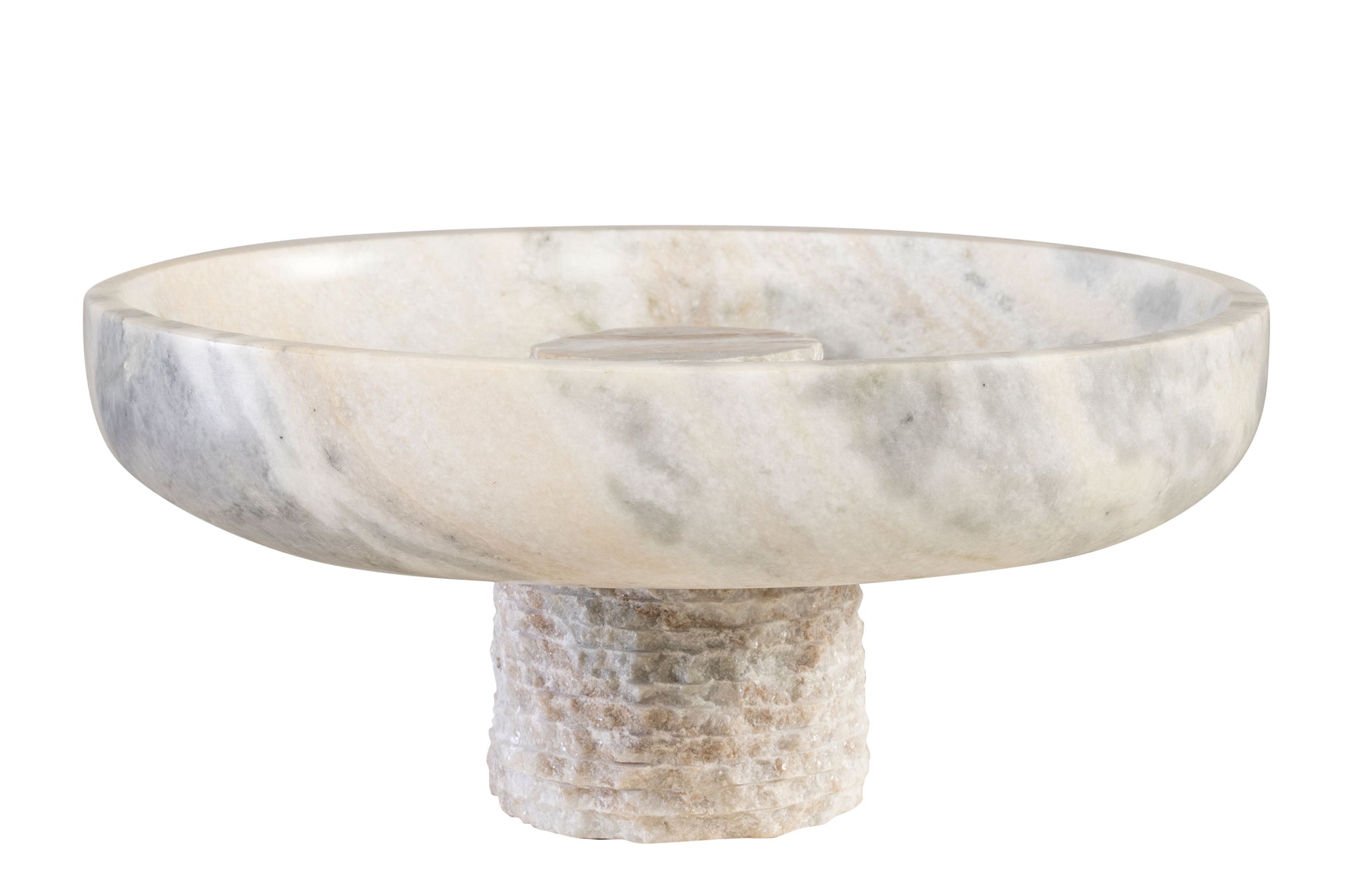 Marmeren schaal Chisel met gladde bovenschaal en ruwe voet van Toronto marmer.