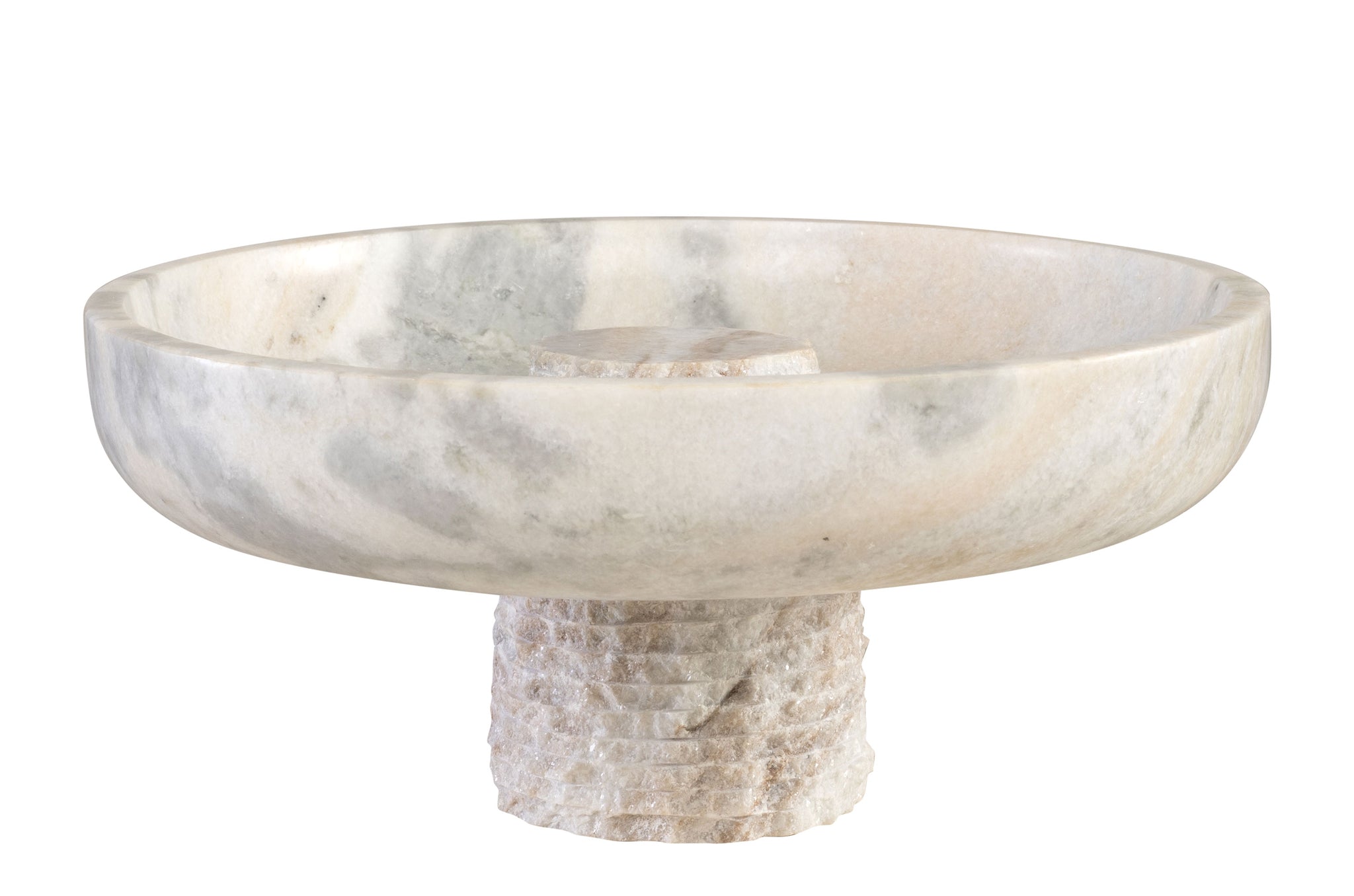 Designschaal van Toronto marmer met bewerkte voet en organische uitstraling.