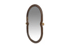 Grote ovale spiegel met organische houten lijst en messing details.