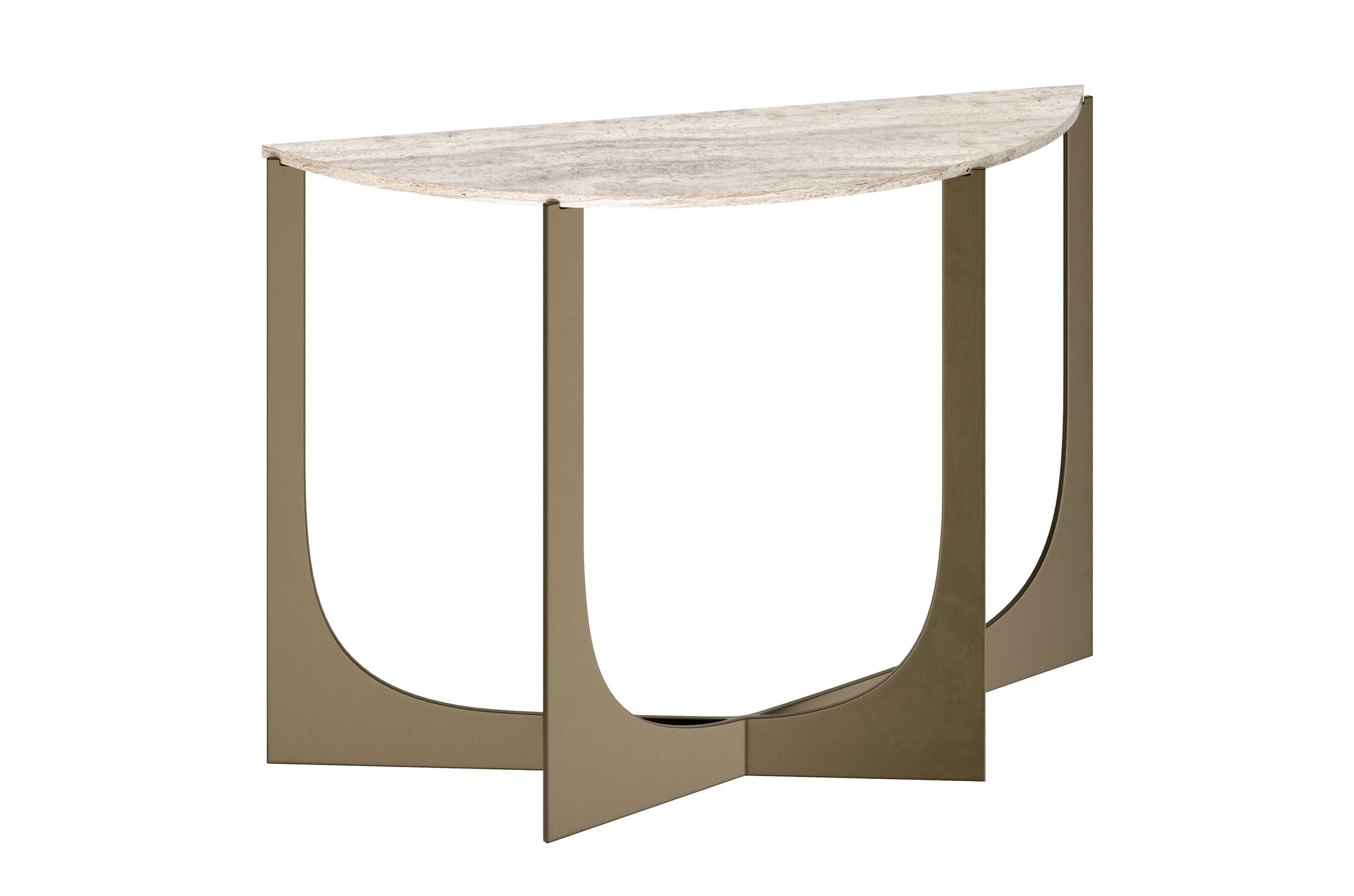 Travis consoletafel van Versmissen met grijs travertijn blad en bronzen frame