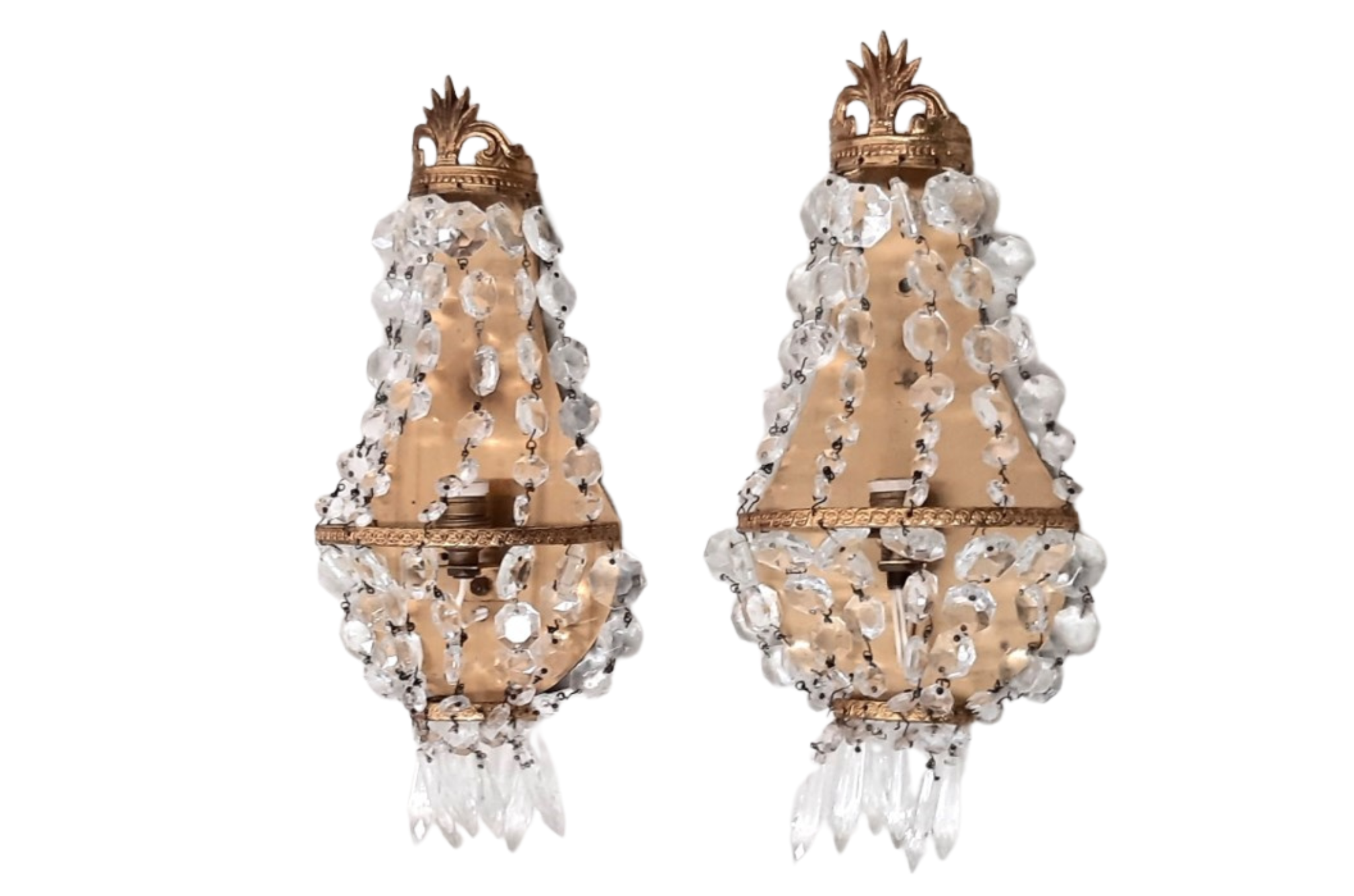 Vintage kristallen wandlamp jaren 50 set van 2