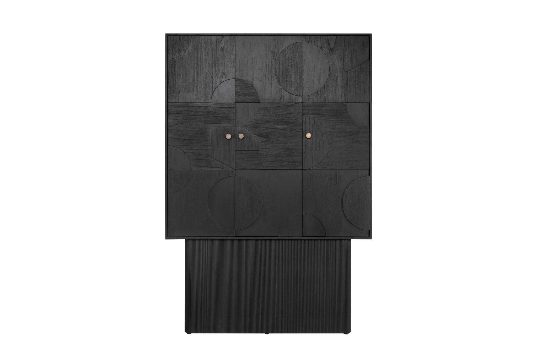 Opbergkast Zulgo van zwart mindi-hout met reliëfpatroon